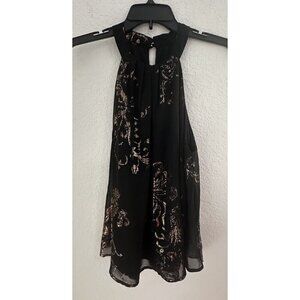 One Heart Clothing LA Womens Halter Top L Black Gold Glitter Witchy Goth Y2K Art